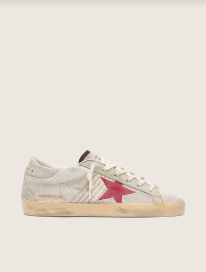 Golden Goose Super-Star LTD in white pony skin with red suede star