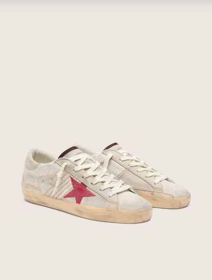 Golden Goose Super-Star LTD in white pony skin with red suede star