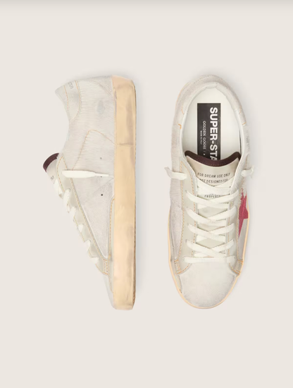 Golden Goose Super-Star LTD in white pony skin with red suede star