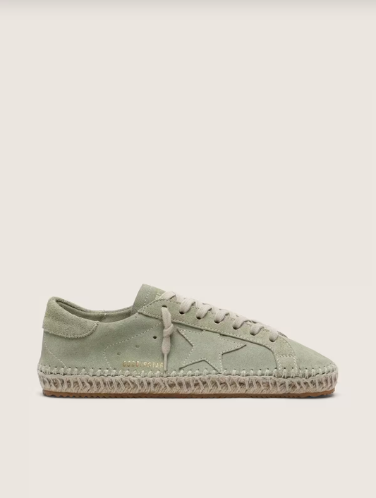 Golden Goose Super-Star in sage-green suede with tone-on-tone suede star and rope sole