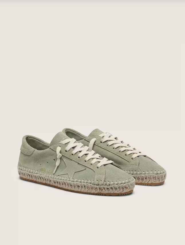 Golden Goose Super-Star in sage-green suede with tone-on-tone suede star and rope sole