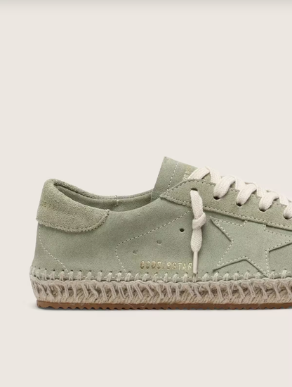 Golden Goose Super-Star in sage-green suede with tone-on-tone suede star and rope sole