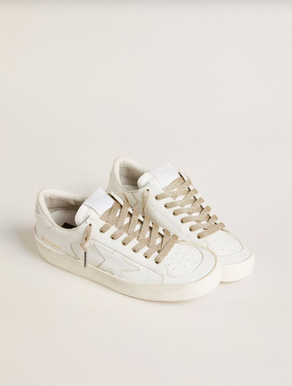 Golden Goose Gold-colored Lurex laces with contrasting white logo