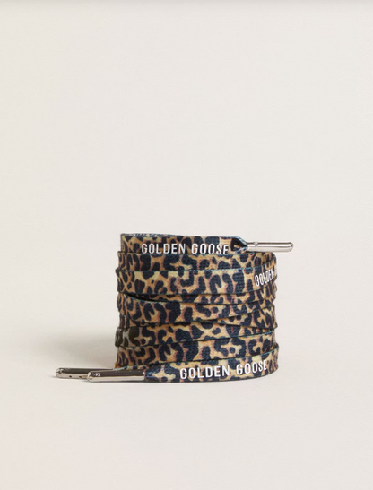 Golden Goose Beige leopard-print laces with contrasting white logo