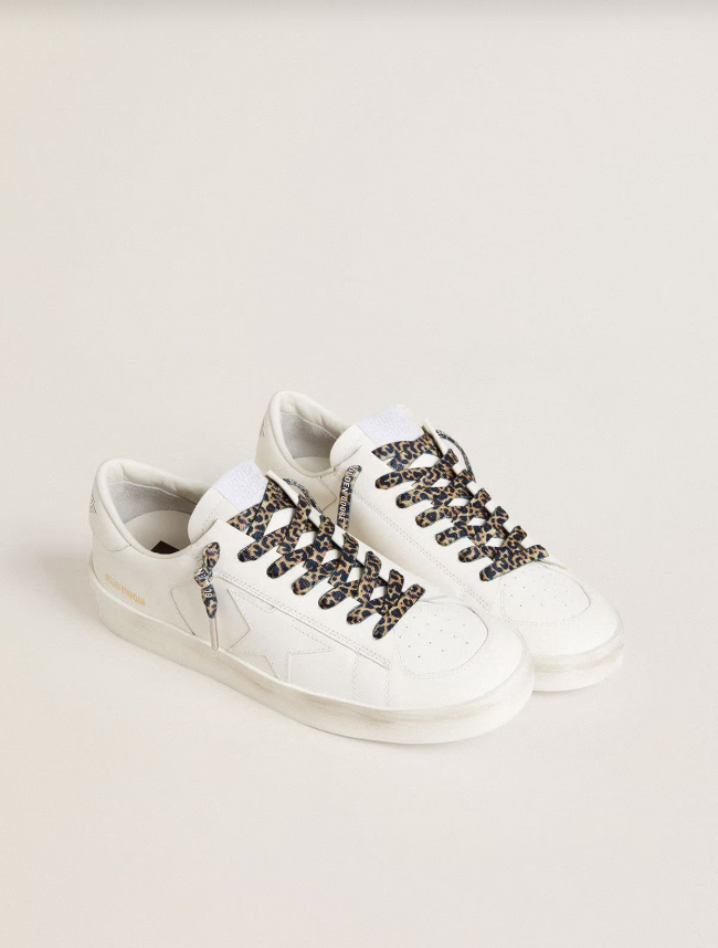 Golden Goose Beige leopard-print laces with contrasting white logo