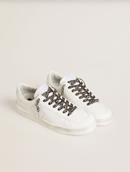 Golden Goose Beige leopard-print laces with contrasting white logo