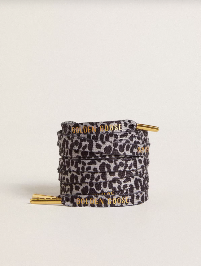 Golden Goose Gray and black animal-print laces with contrasting gold logo