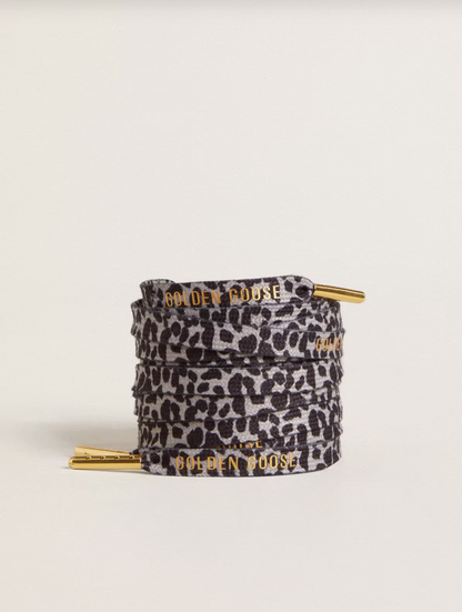 Golden Goose Gray and black animal-print laces with contrasting gold logo