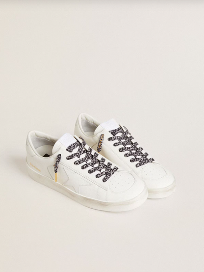 Golden Goose Gray and black animal-print laces with contrasting gold logo