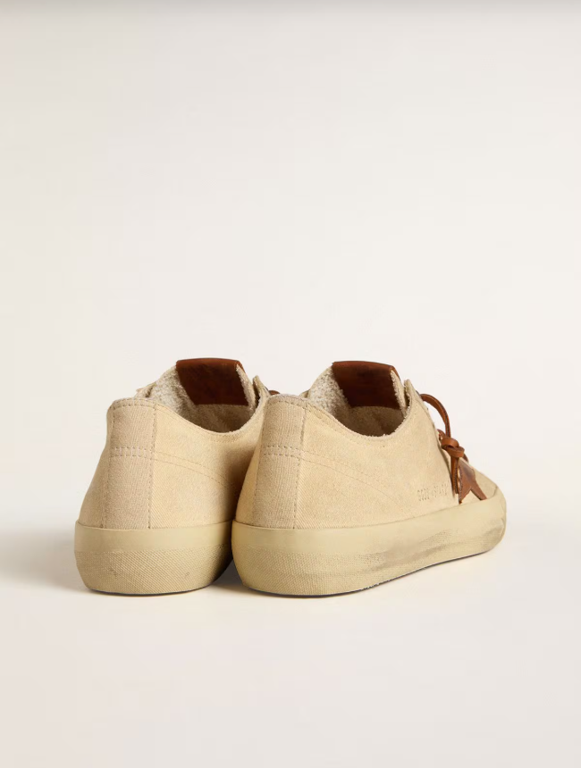 Golden Goose V-Star in cream canvas with tobacco leather star