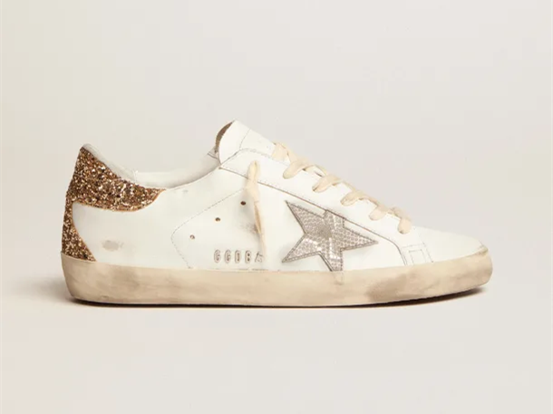 GOLDEN GOOSE Super-Star sneakers with snake-print silver leather star and gold glitter heel tab