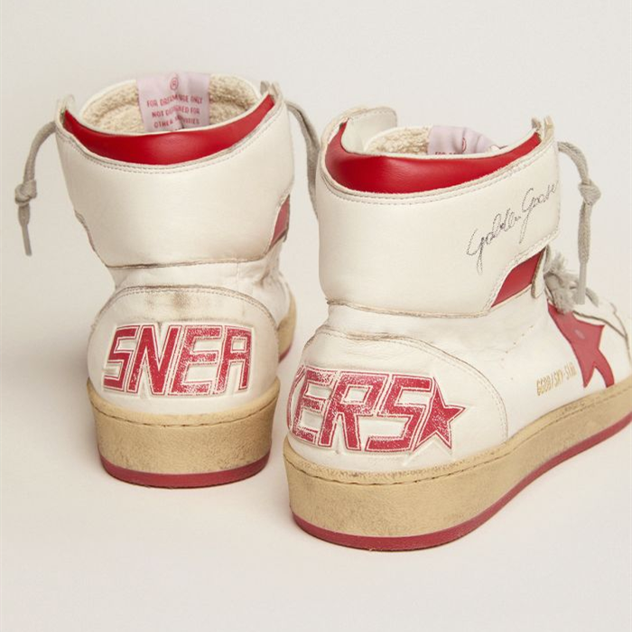 GOLDEN GOOSE Sky-Star sneakers with signature on the ankle and red leather inserts