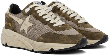 GOLDEN GOOSE Khaki & Beige Running Sole Low-Top Sneakers