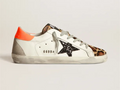 GOLDEN GOOSE Super-Star sneakers with leopard-print insert, glittery star and orange heel tab
