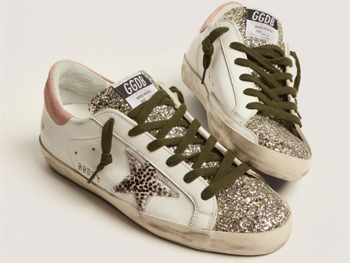 GOLDEN GOOSE Super-Star LTD sneakers with silver glitter and animal-print pony skin star