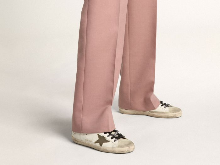 GOLDEN GOOSE Super-Star LTD sneakers with olive-green canvas star and tan leather heel tab