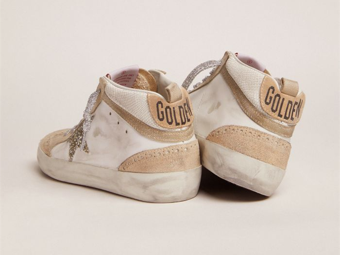 GOLDEN GOOSE Mid Star LTD sneakers with light green glitter star and snake-print leather insert