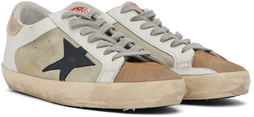 (Pre Order)GOLDEN GOOSE White & Green Super-Star Double Quarter Low-Top Sneakers