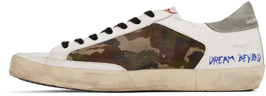 GOLDEN GOOSE White & Green Super-Star Sneakers