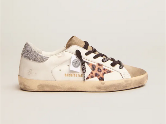 GOLDEN GOOSE Super-Star LTD sneakers with leopard-print crystal star and silver-colored crystal heel tab