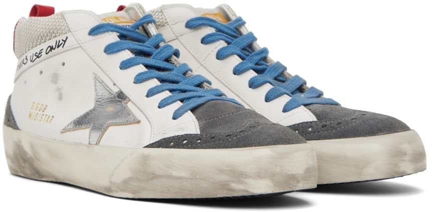 GOLDEN GOOSE White & Gray Mid Star Double Quarter Sneakers