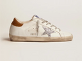 GOLDEN GOOSE Super-Star sneakers with shearling lining, silver glitter star and lizard-print dove-gray leather heel tab