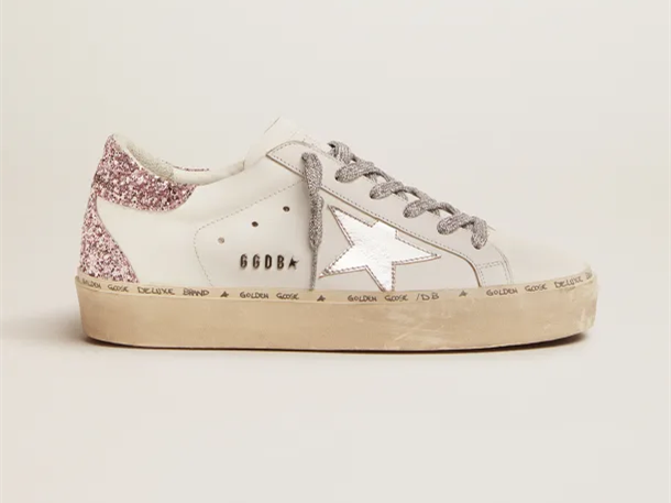 GOLDEN GOOSE Hi Star sneakers with silver laminated leather star and quartz-pink glitter heel tab