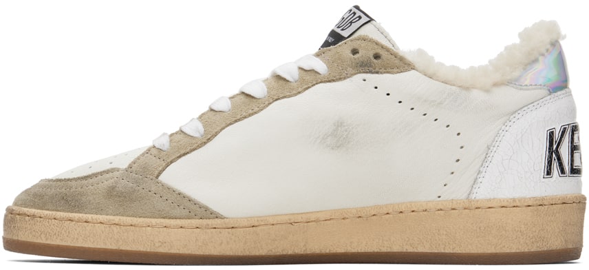 GOLDEN GOOSE White & Taupe Ball Star Sneakers