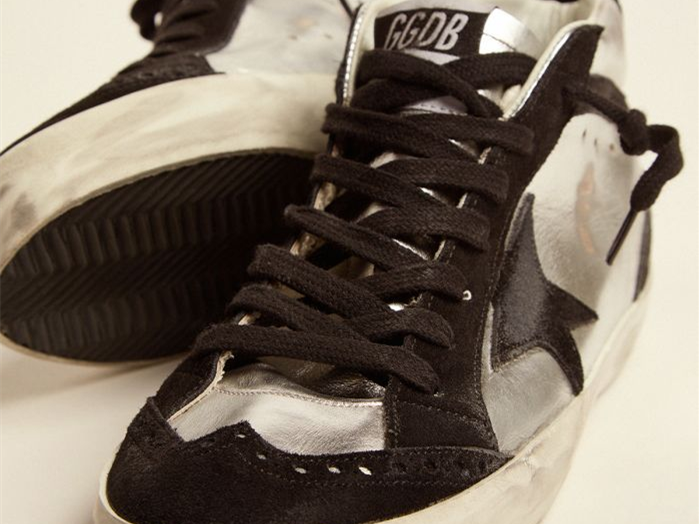 GOLDEN GOOSE Mid Star LTD sneakers in silver laminated leather and black suede