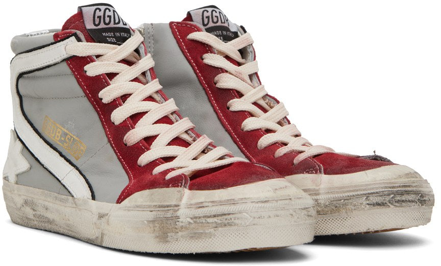 GOLDEN GOOSE Gray & Red Slide High-Top Sneakers