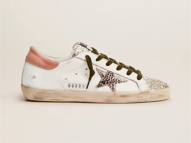 GOLDEN GOOSE Super-Star LTD sneakers with silver glitter and animal-print pony skin star