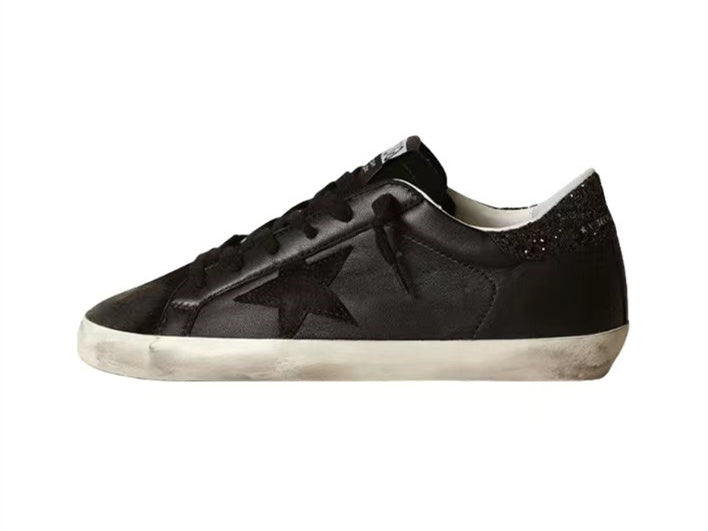 GOLDEN GOOSE Super-Star in black nappa with black star and glitter heel tab