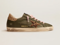 GOLDEN GOOSE Super-Star sneakers in dark green leather with gold glitter heel tab