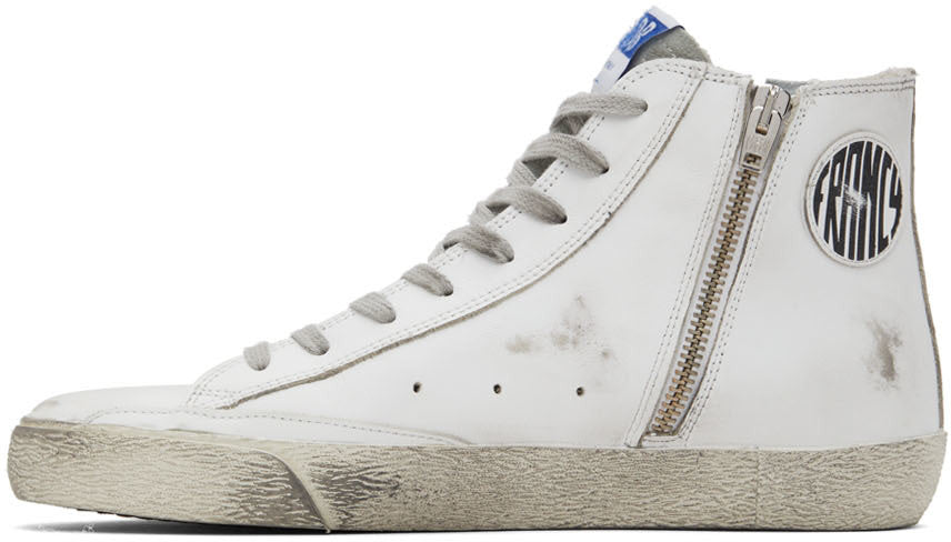 GOLDEN GOOSE حذاء سنيكرز فرانسي كلاسيك طويل الرقبة أبيض وفضي