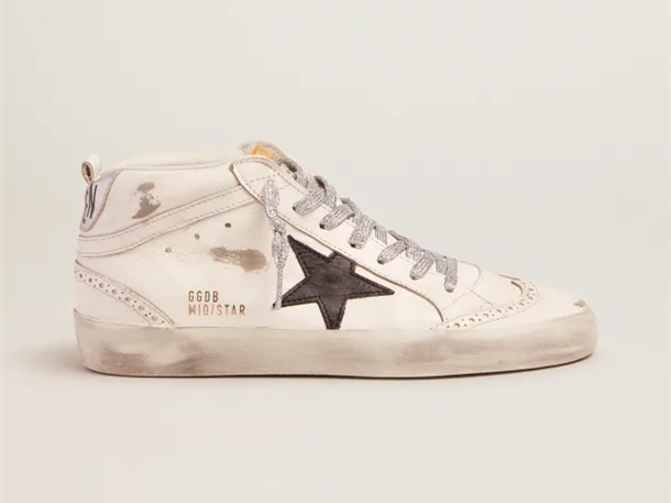 GOLDEN GOOSE Mid-Star sneakers with laminated heel tab and glittery laces