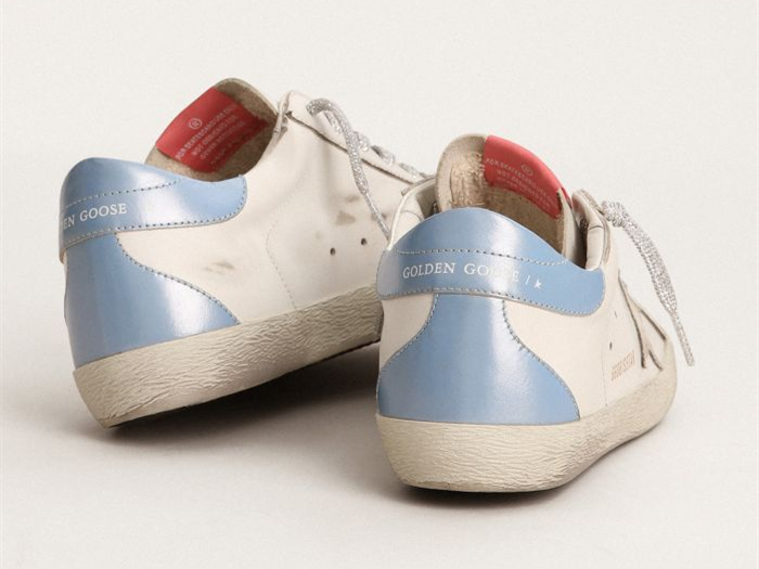 GOLDEN GOOSE Super-Star sneakers with sky-blue laminated leather heel tab and ice-gray suede star