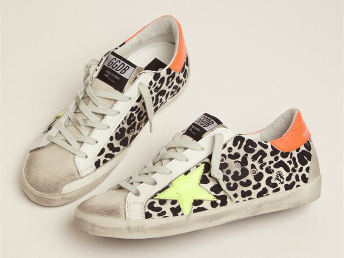 GOLDEN GOOSE Leopard-print and neon Super-Star sneakers