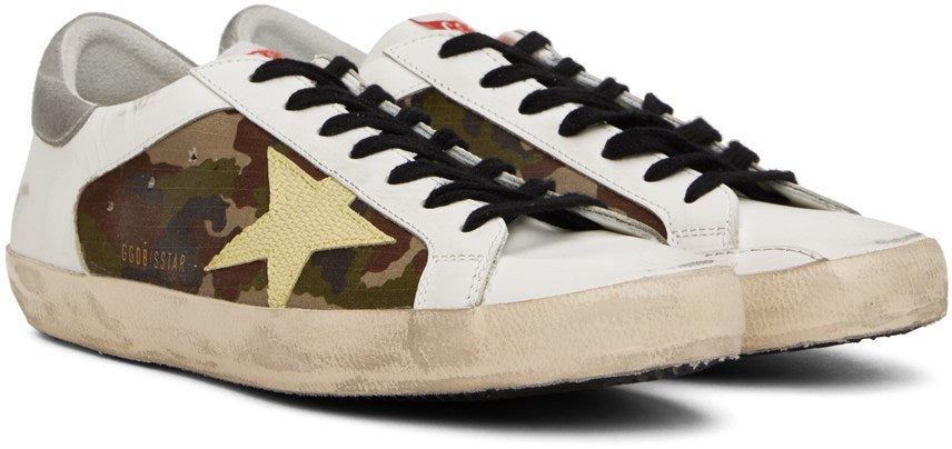 GOLDEN GOOSE White & Green Super-Star Sneakers