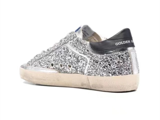 GOLDEN GOOSE Women's Super-Star in silver leather with pink star