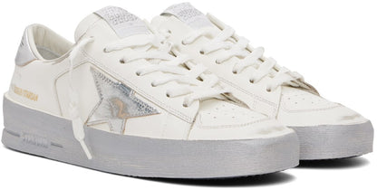 GOLDEN GOOSE White & Silver Stardan Sneakers
