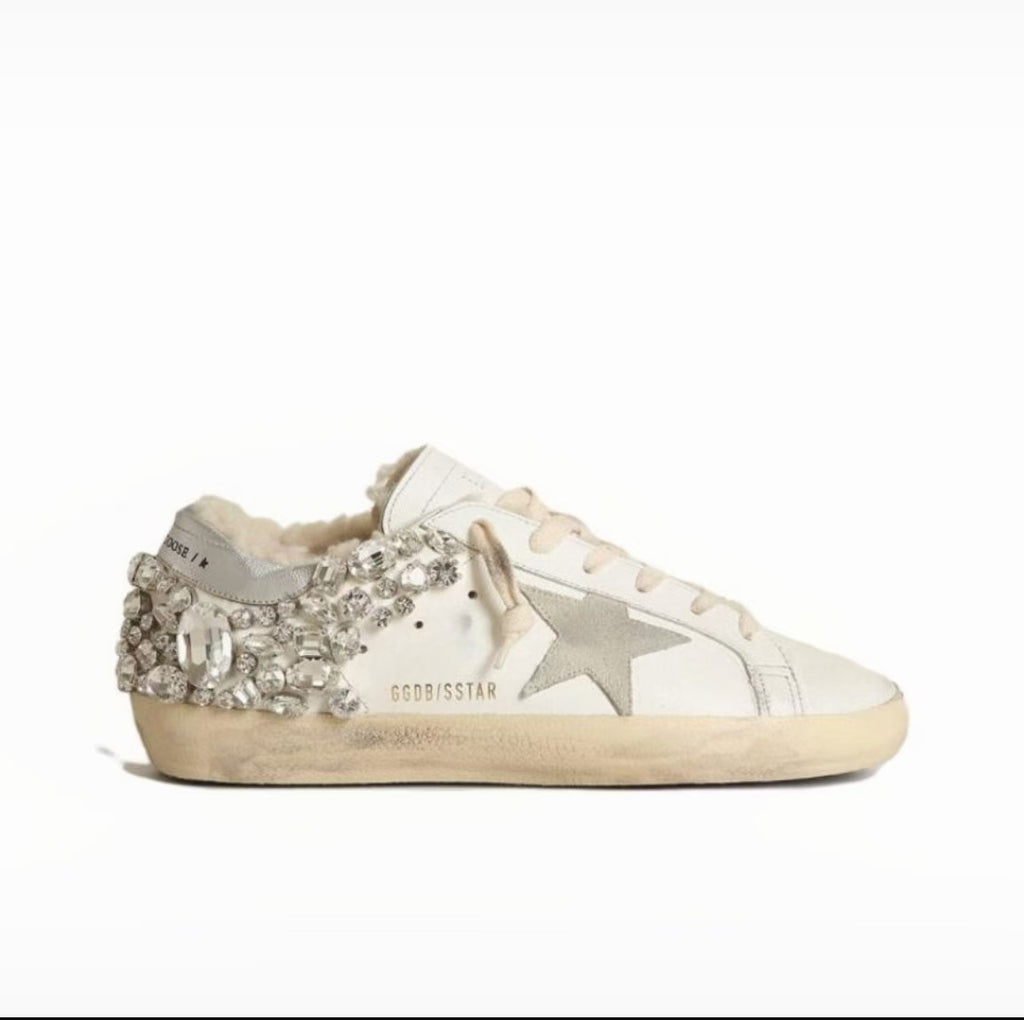 Golden Goose Super-Star Leather Round Toe Lace Up Low Top Sneakers Women's Silver Old Version