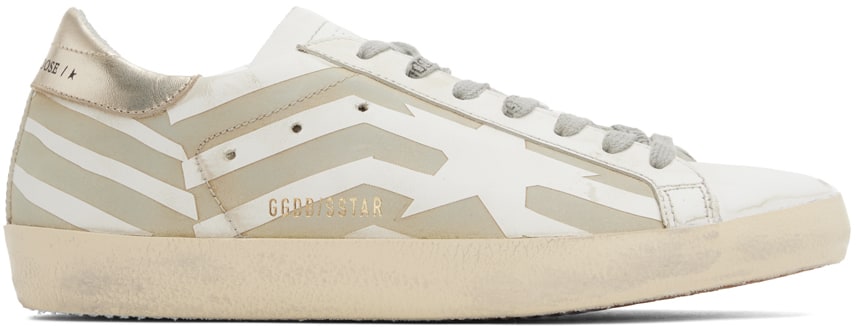 GOLDEN GOOSE White & Beige Super-Star Sneakers